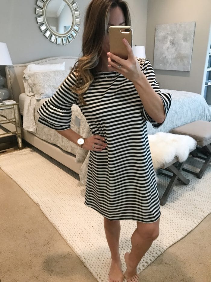 Striped ruffle sleeve dress