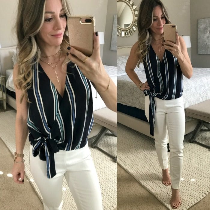 Lush striped top with white slim pants