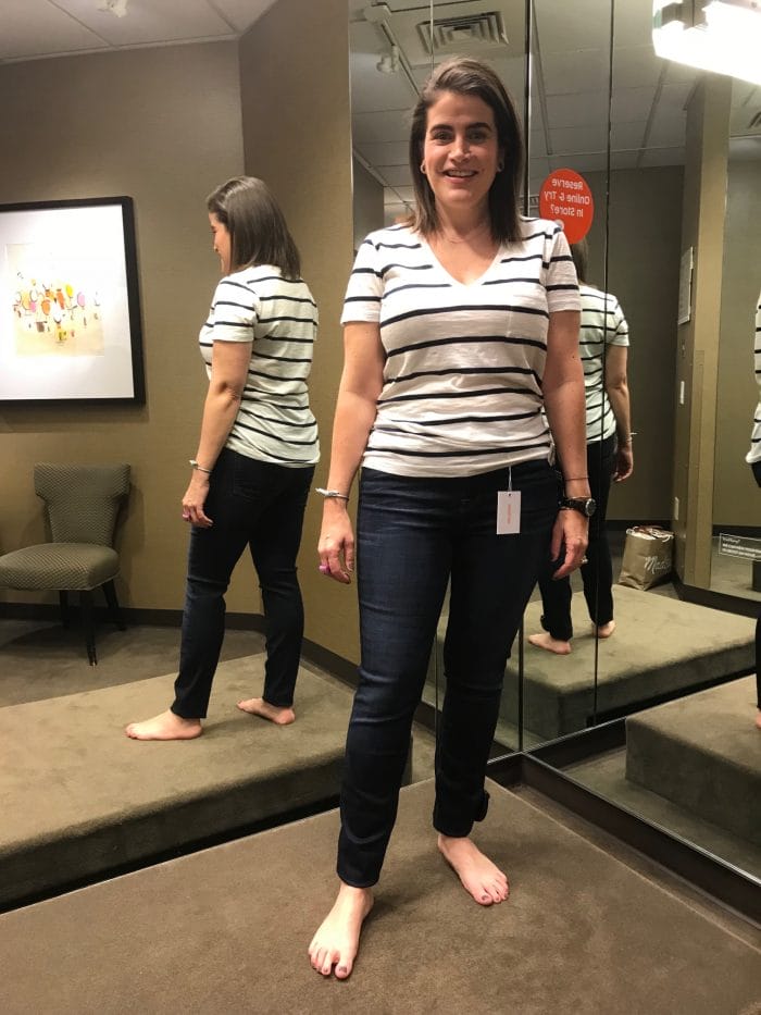 Madewell striped shirt and good American jeans