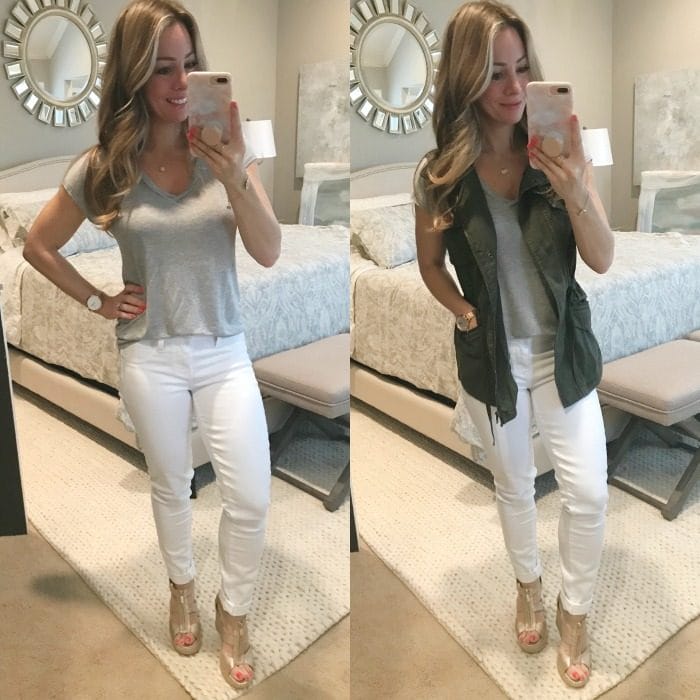 Paige white jeans grey tee