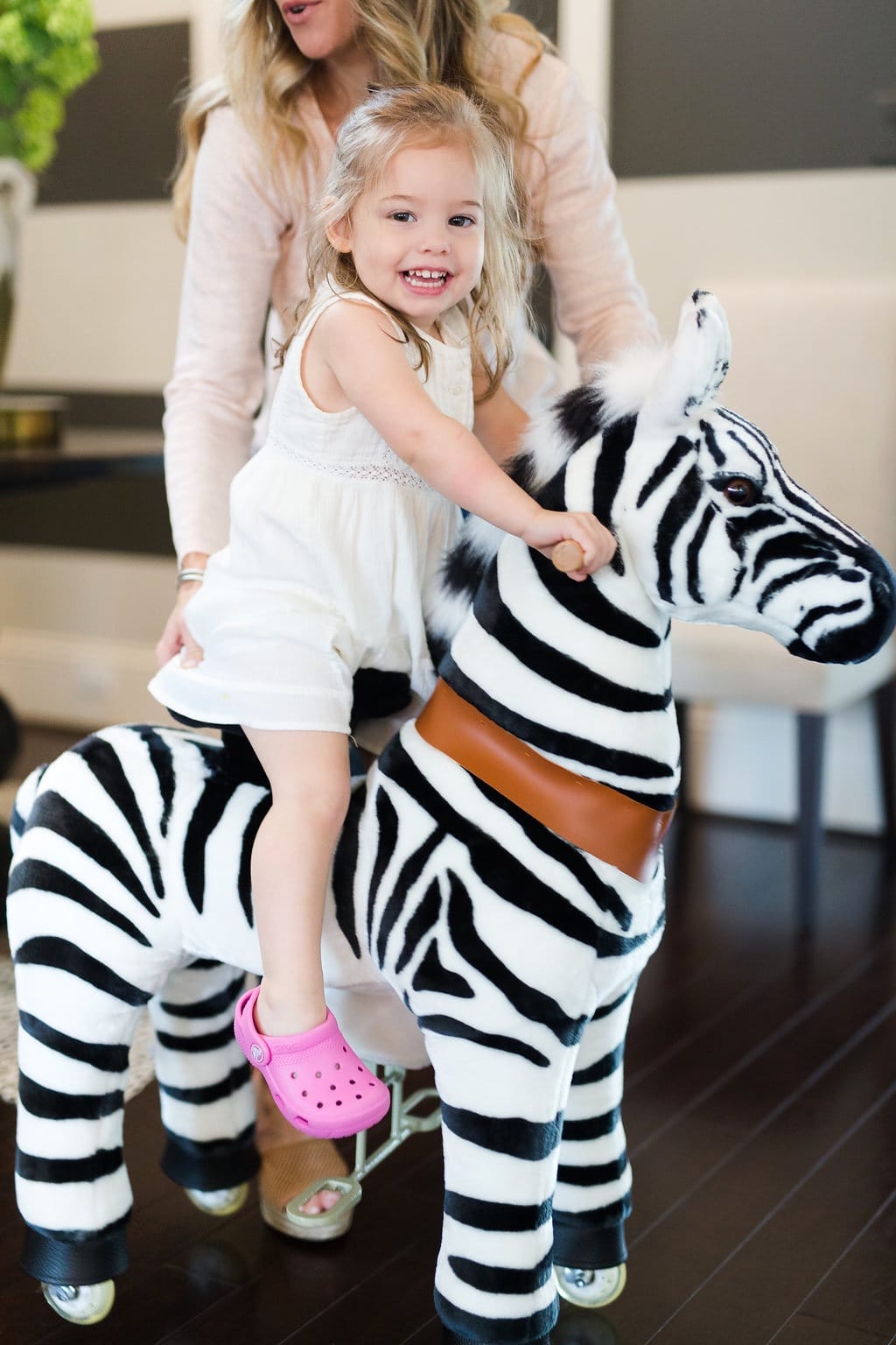 Plush ride on zebra
