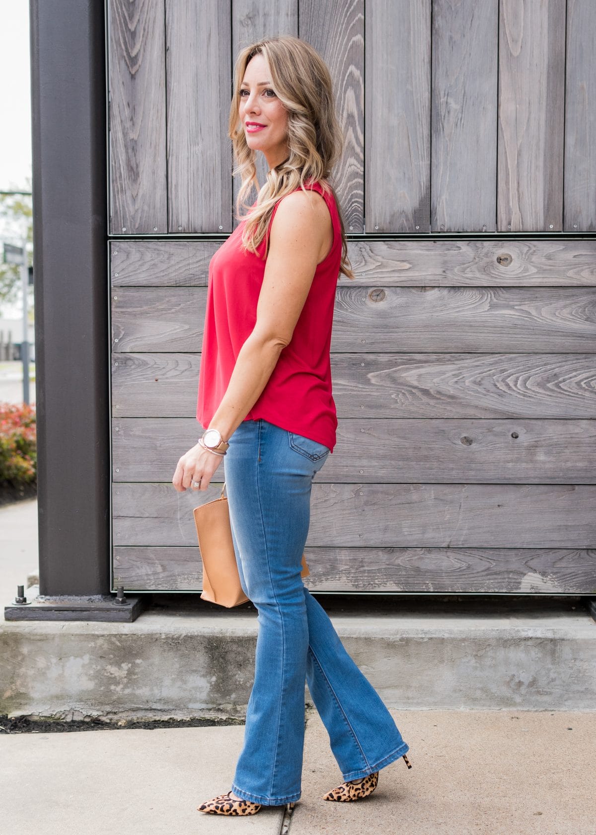 Bootcut Jeans with red swing tank -5