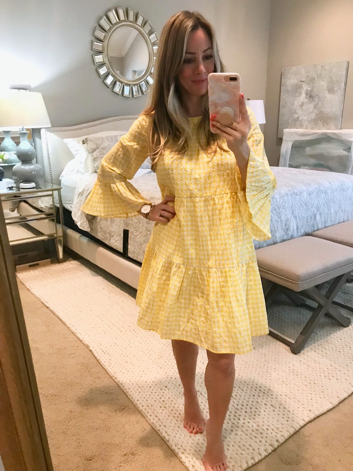 Dressing Room try-yellow gingham dress-1