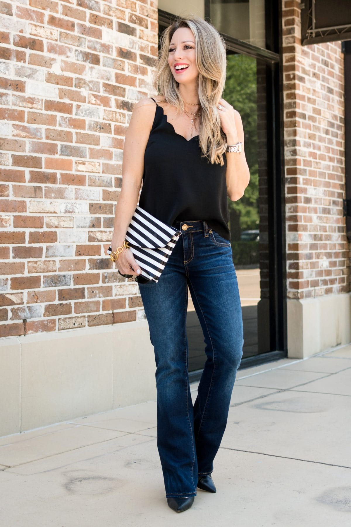 Black scallop camisole bootcut jeans