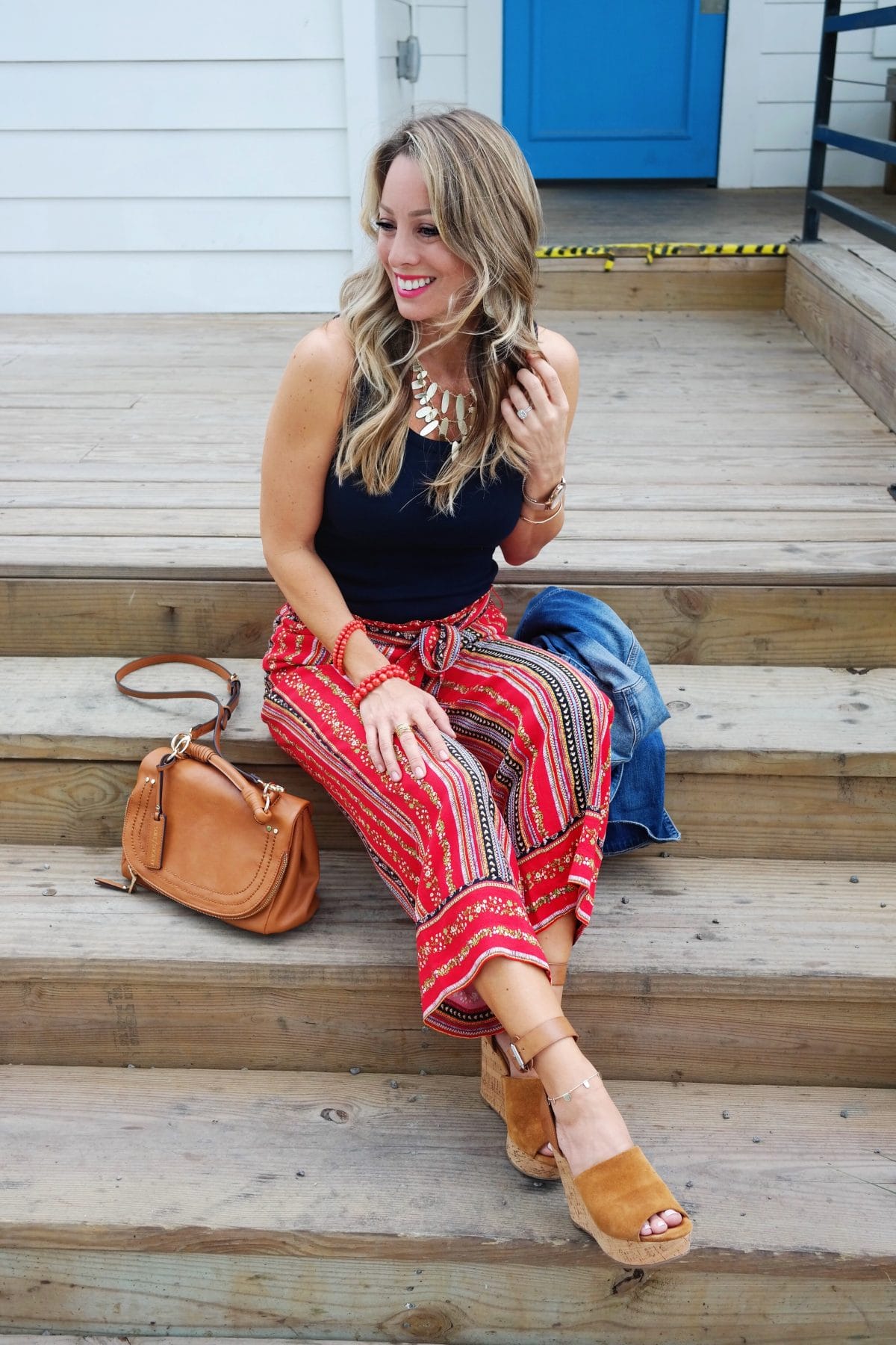Spring Outfit - Palazzo pants with tank and wedges