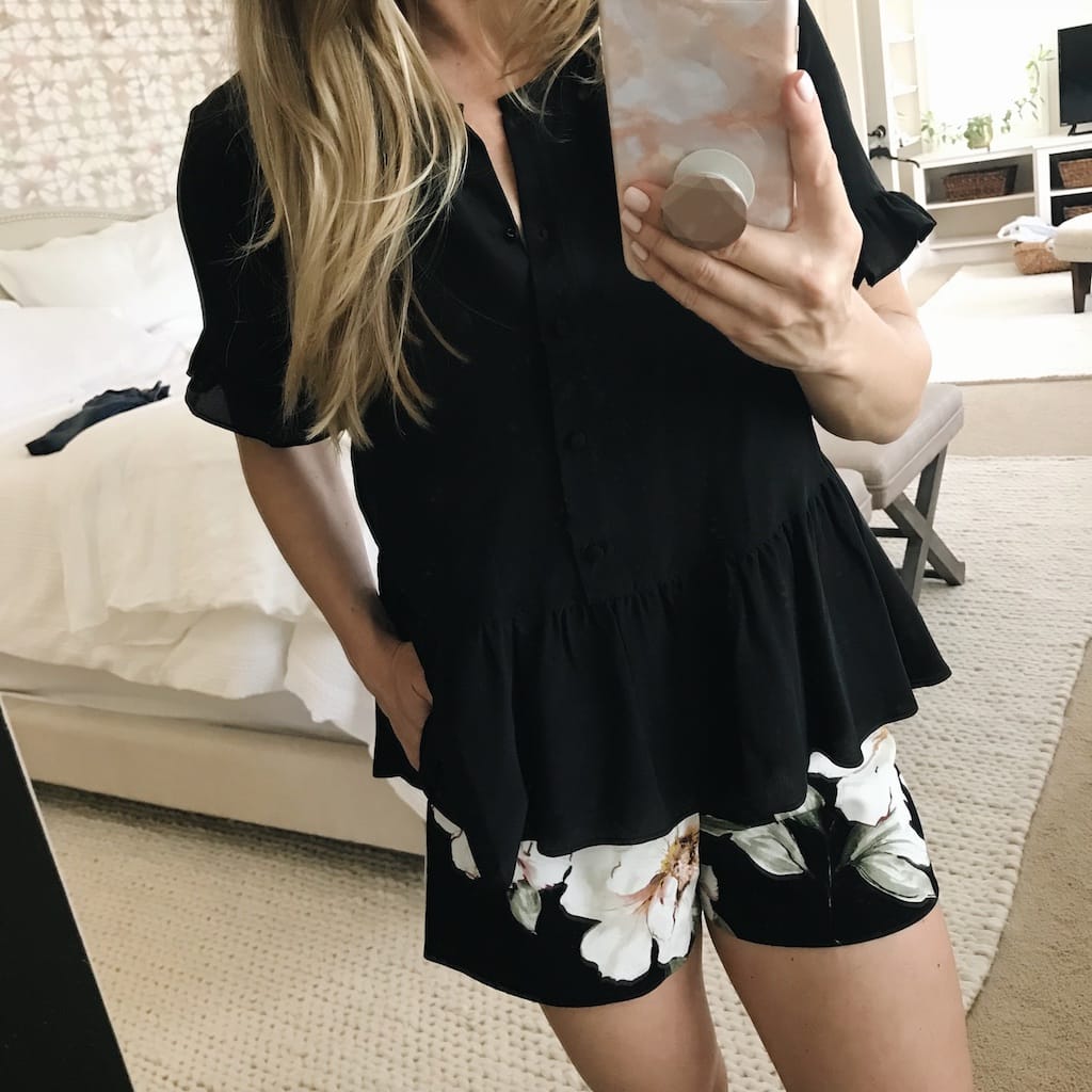 Madewell peplum top and floral shorts