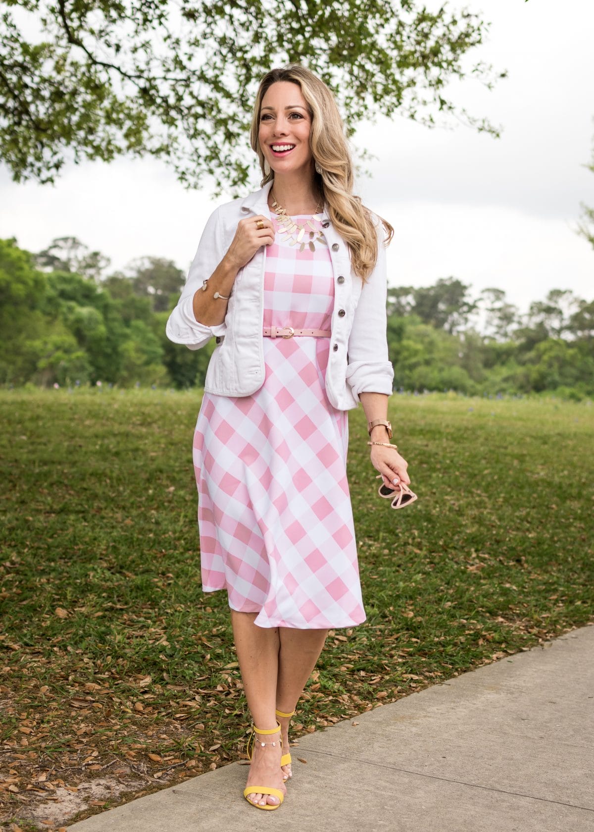 Spring fashion - pink and white gingham dress 11