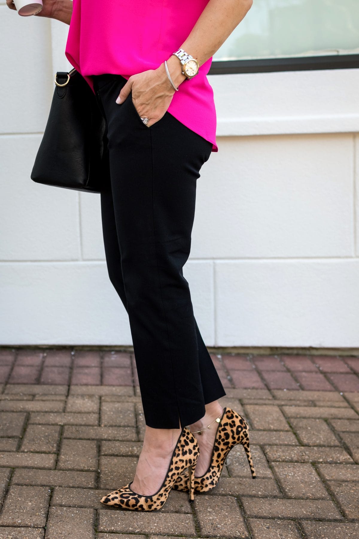 Black ankle pants and leopard heels