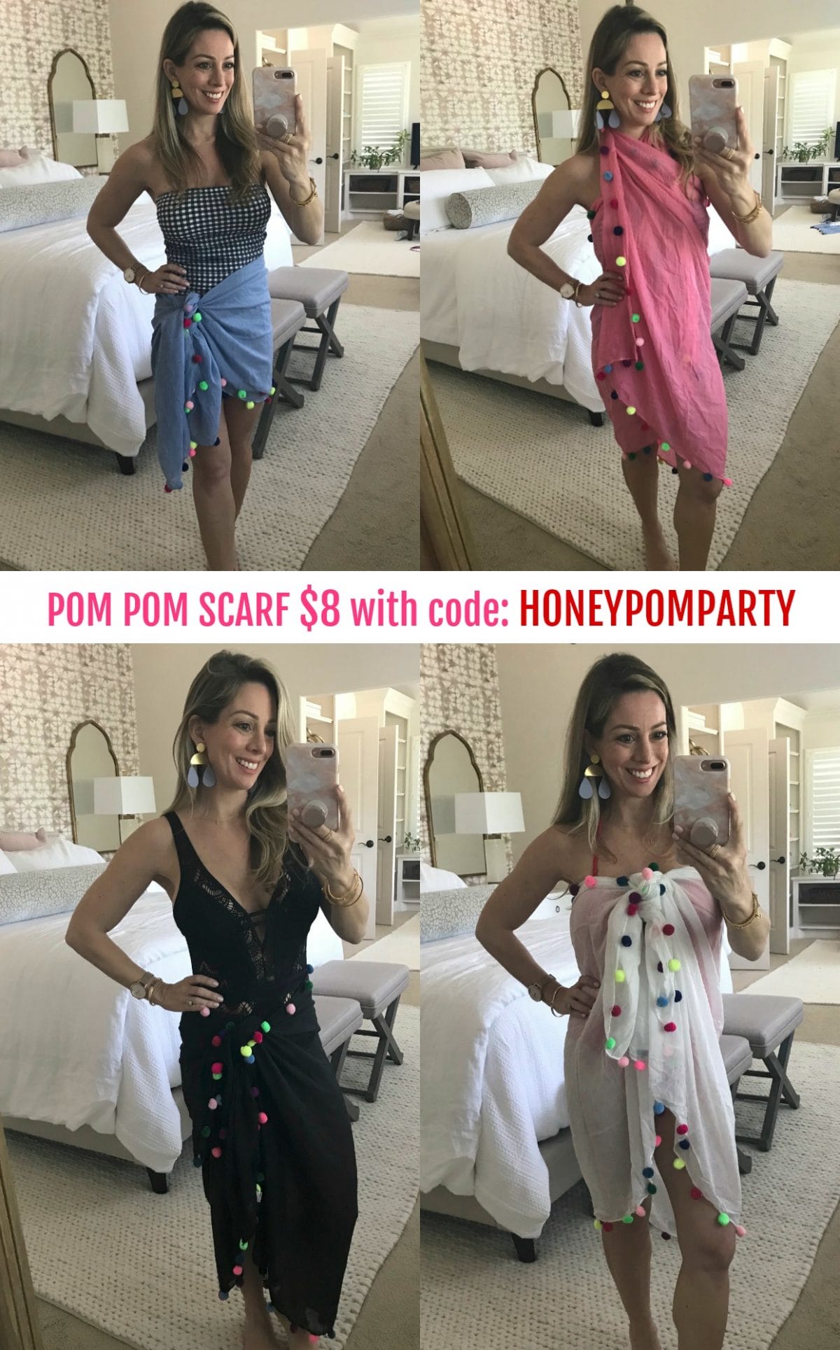 pom pom scarf $8 with code HONEYPOMPARTY