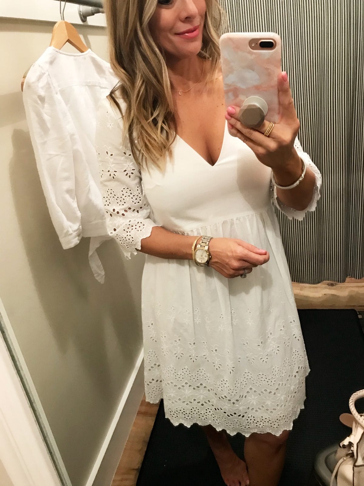 Dressing Room Fit and Review - white eyelet v-neck dress
