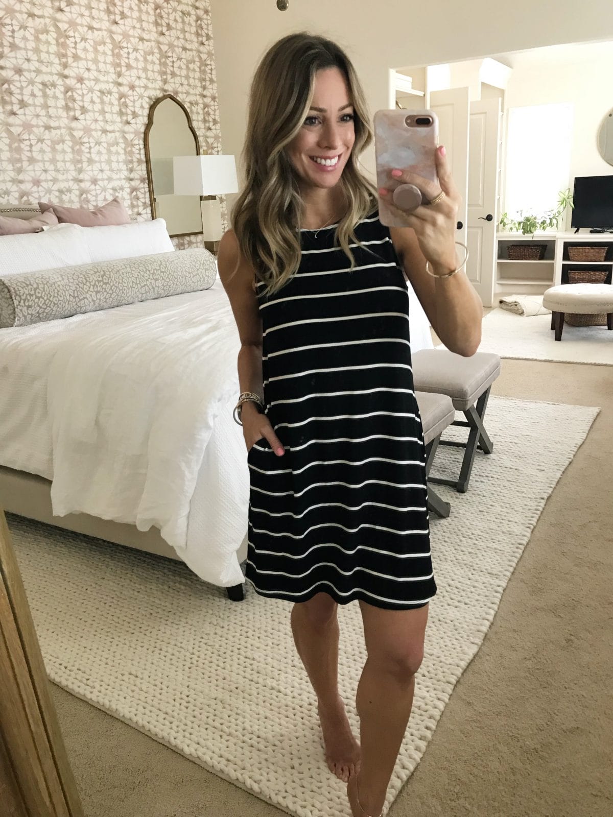 Dressing Room Fit and Review - Striped swing dress with pockets $35