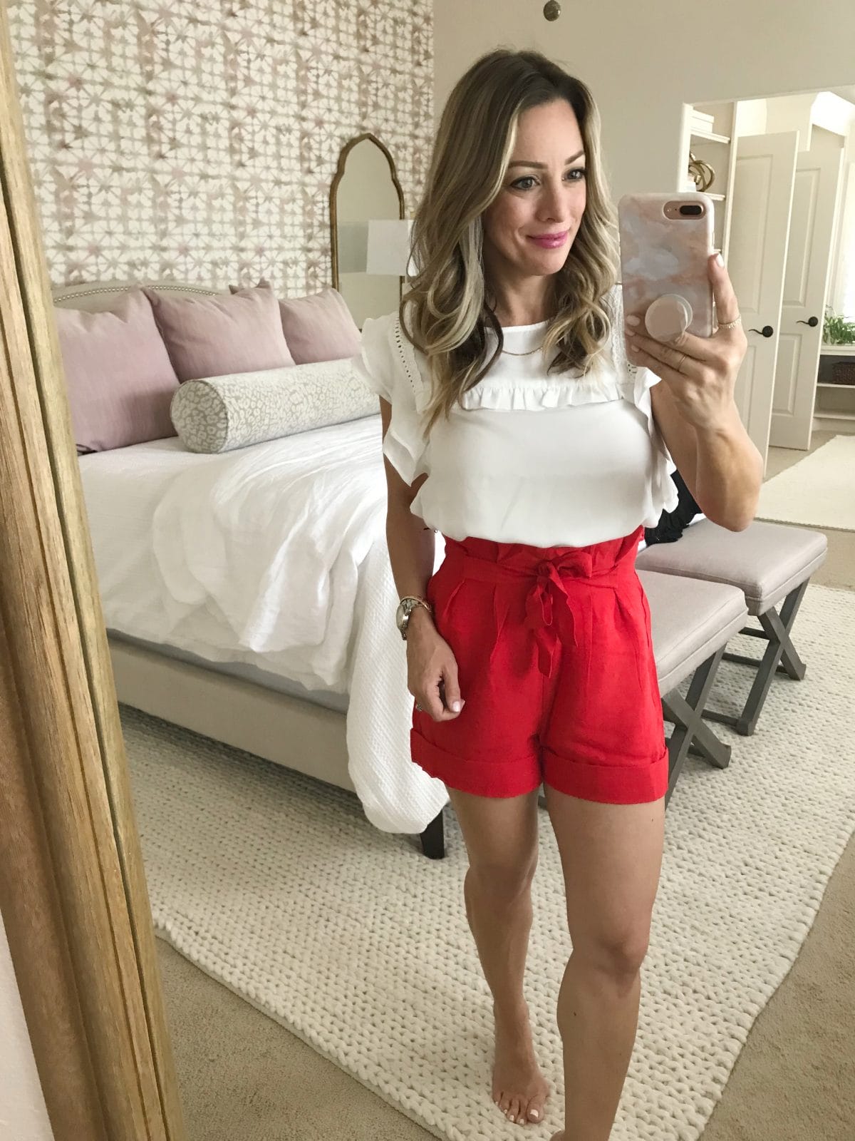 red summer shorts