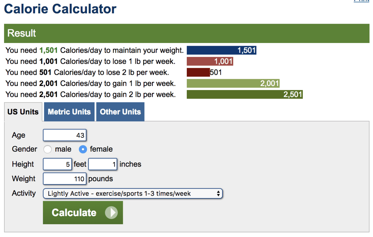 calorie calculator for losing weight
