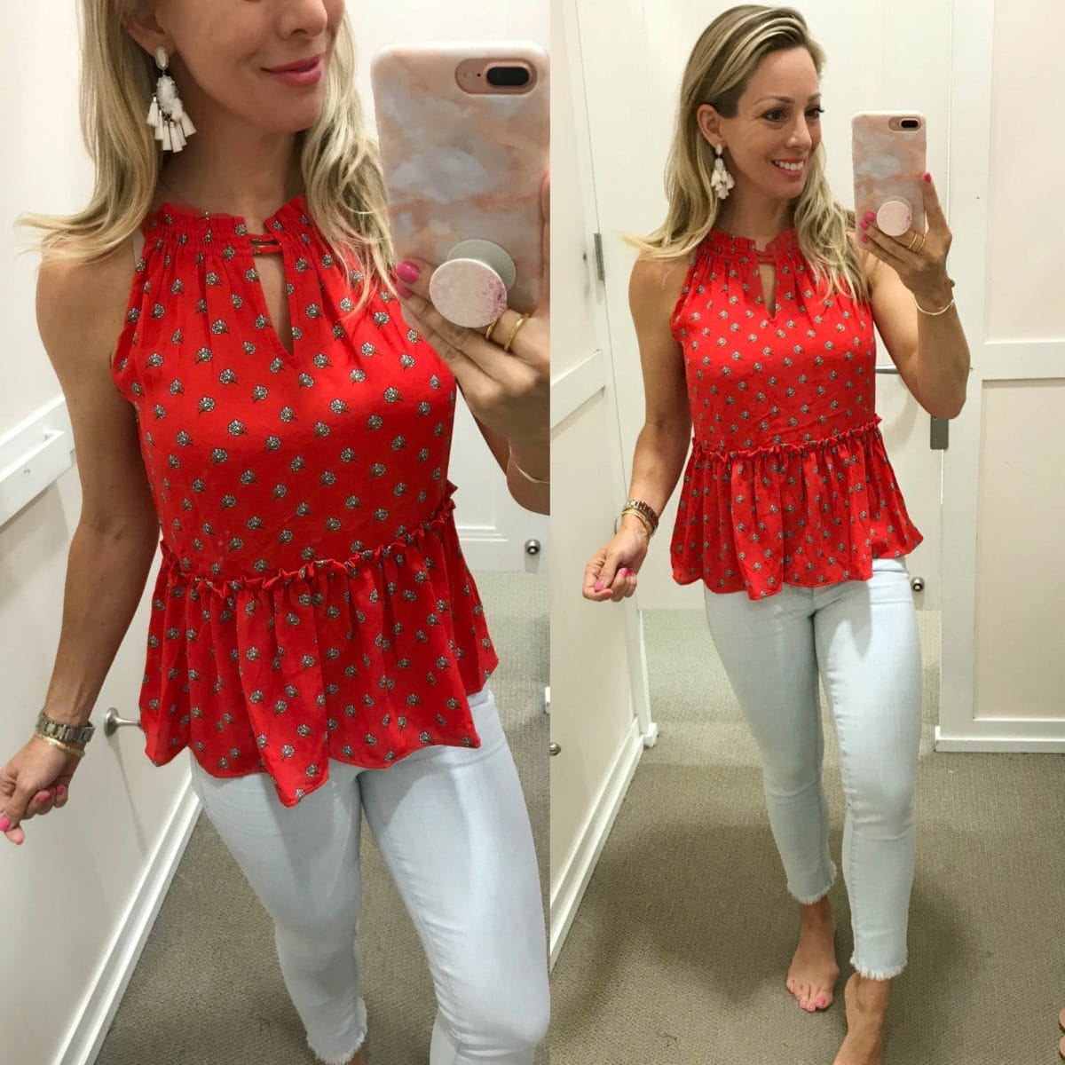 summer try-on haul red blouse