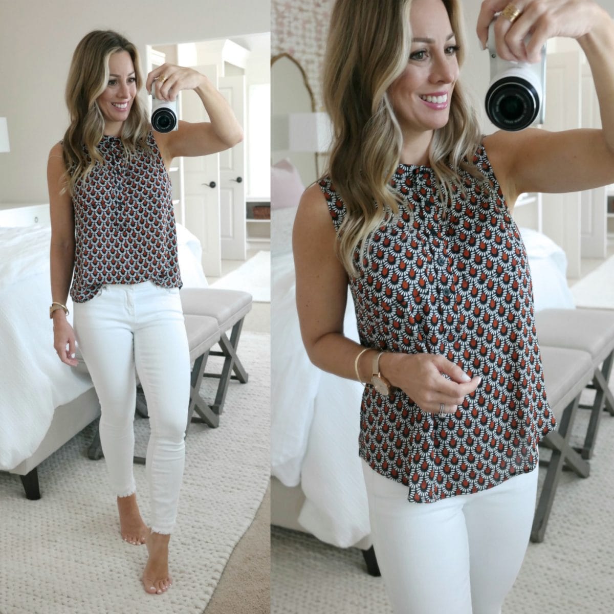 summer tops and white jeans