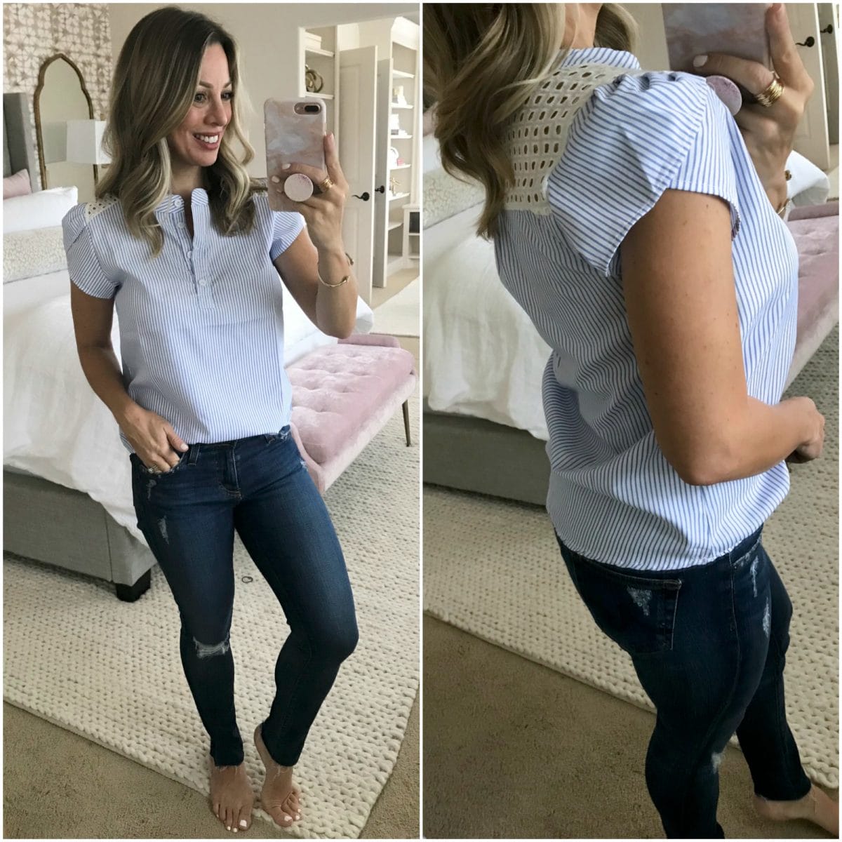 amazon clothing haul striped button down short sleeve top