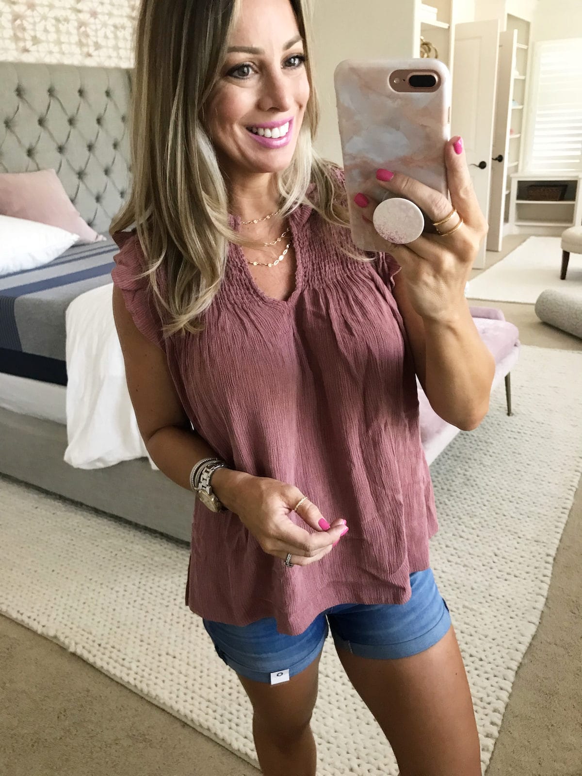 Jean shorts and smocked top