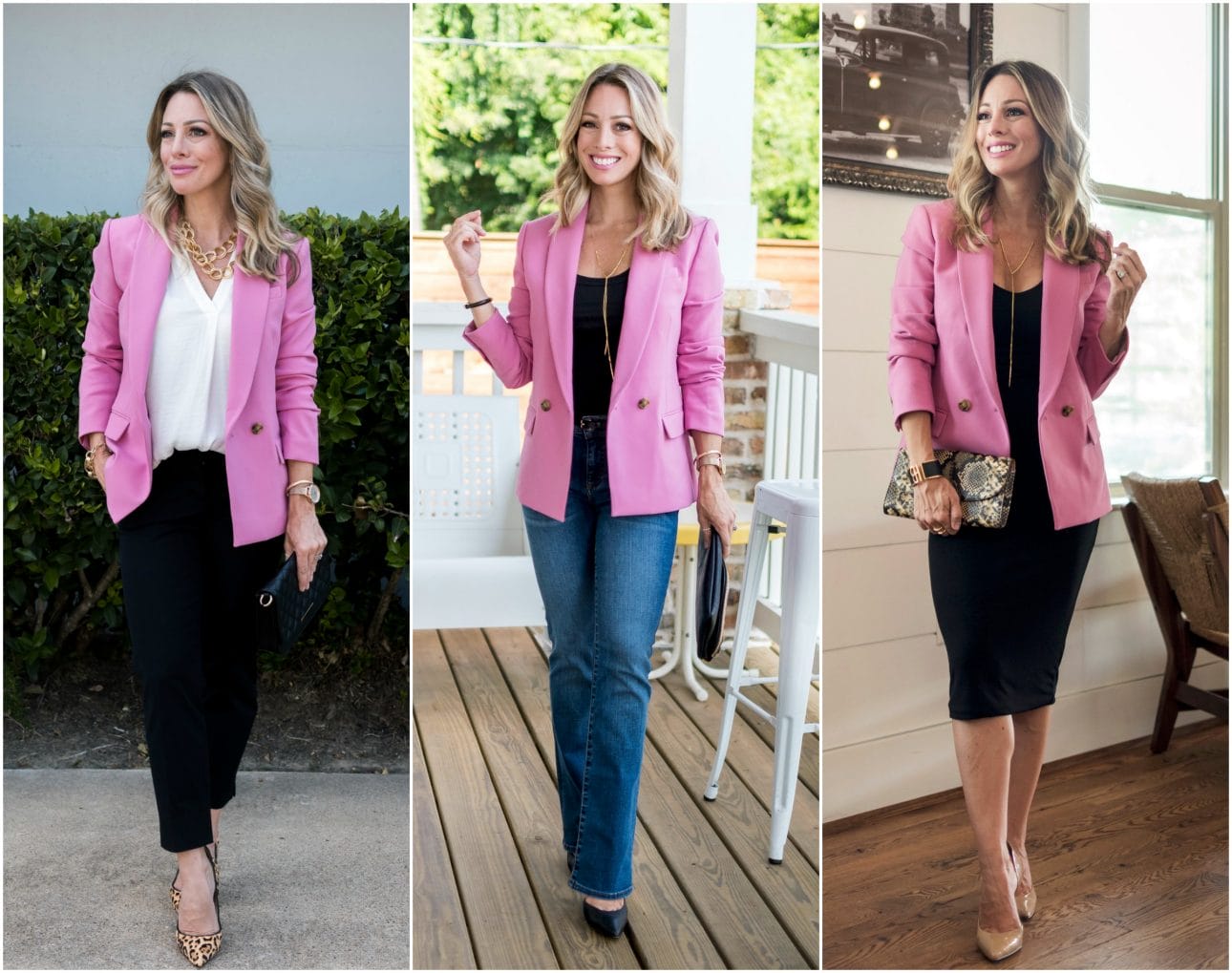 pink blazer outfit ideas