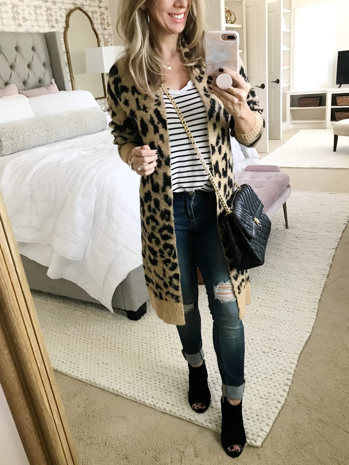 leopard print cardigan fall denim outfits
