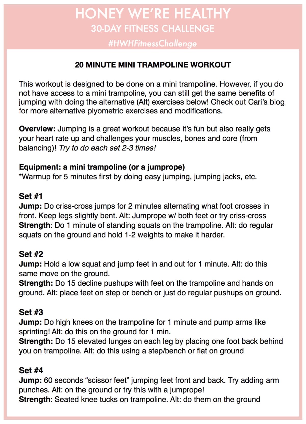 Trampoline Workout at home free printable