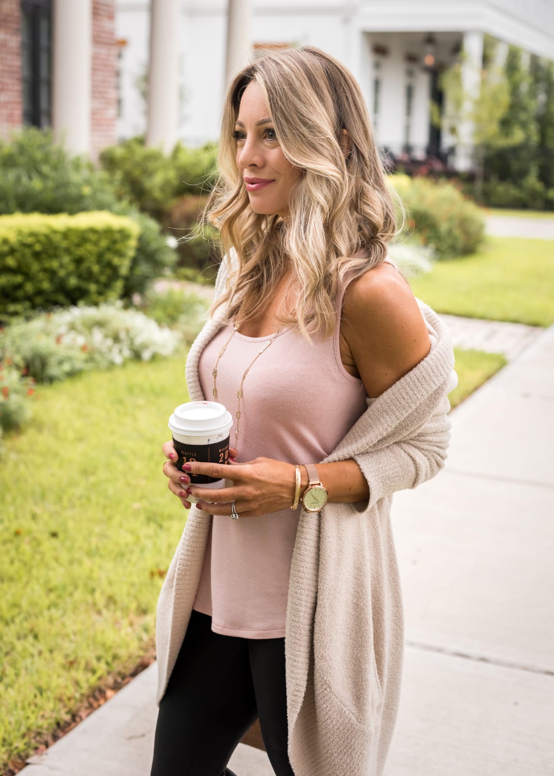 Cozy Fall Outfit Inspiration - Barefoot Dreams cardigan and Gibson soft tank with Spankx leggings and sneakers (2)