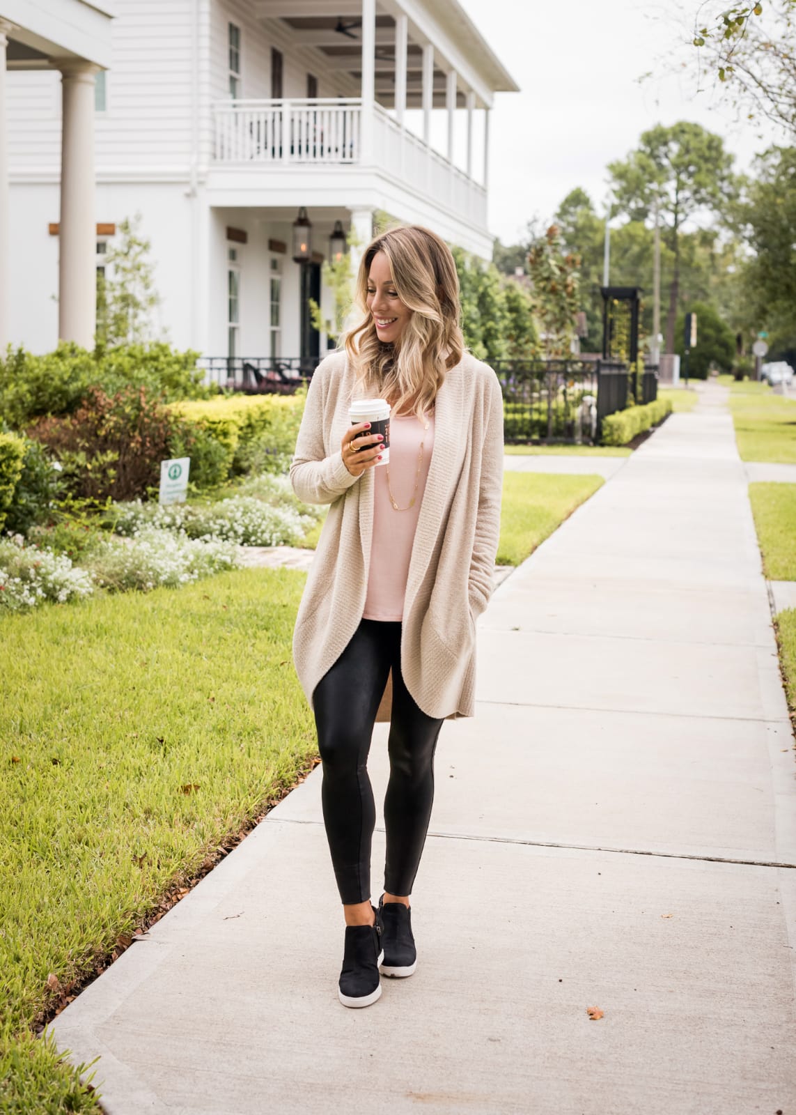 Cozy Fall Outfit Inspiration - Barefoot Dreams cardigan and Gibson soft tank with Spankx leggings and sneakers