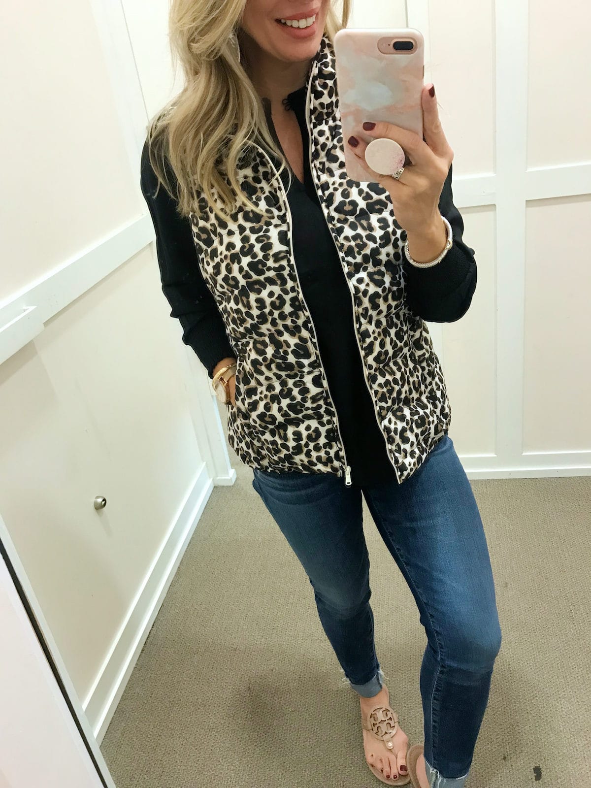 Leopard print puffer vest