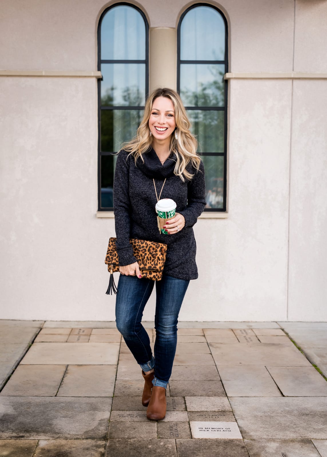 Cute Fall Outfit - cowl neck top and jeans (1)