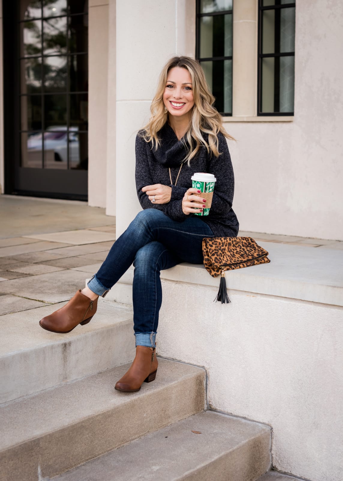 Cute Fall Outfit - cowl neck top and jeans (2)