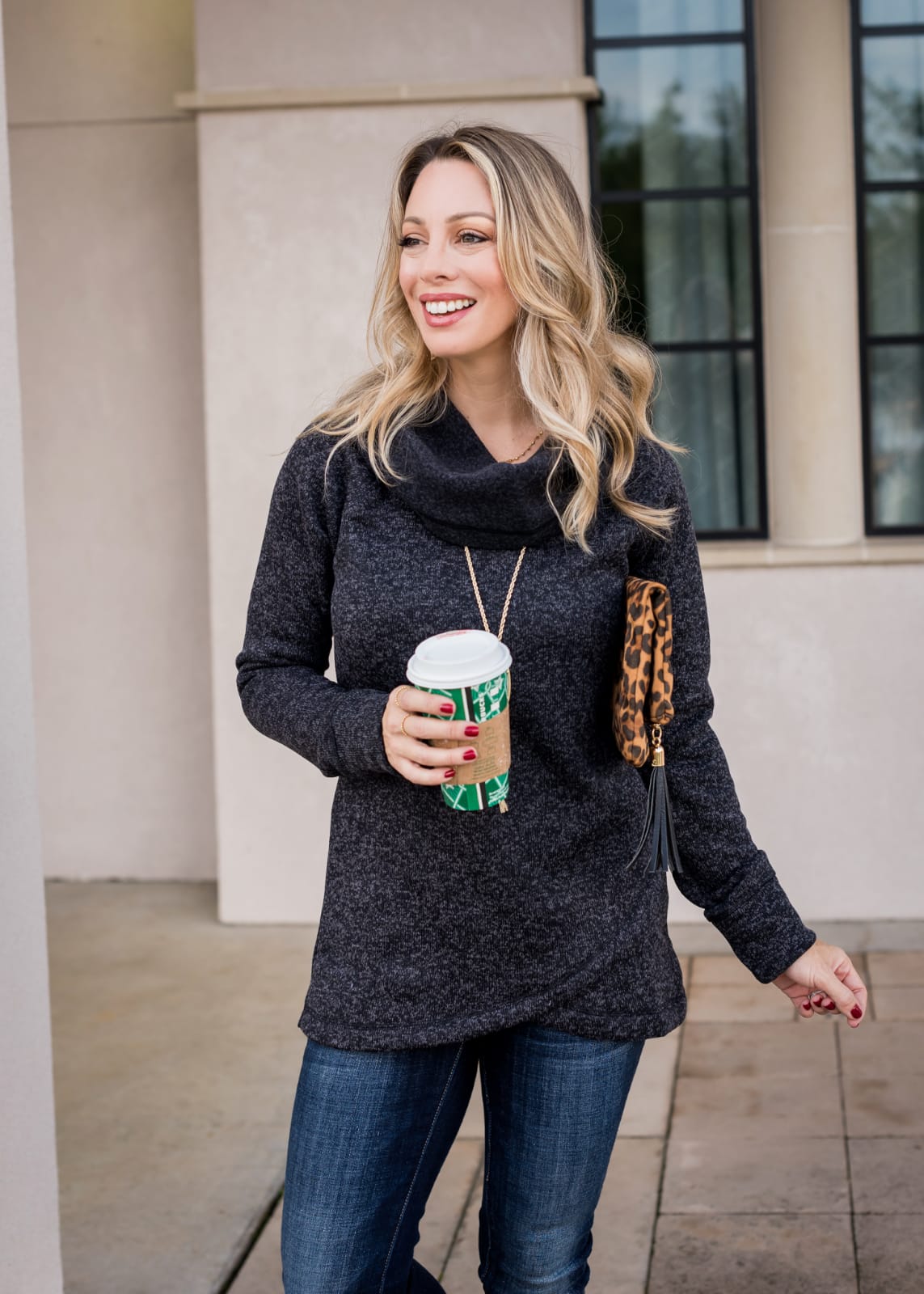 Cute Fall Outfit - cowl neck top and jeans
