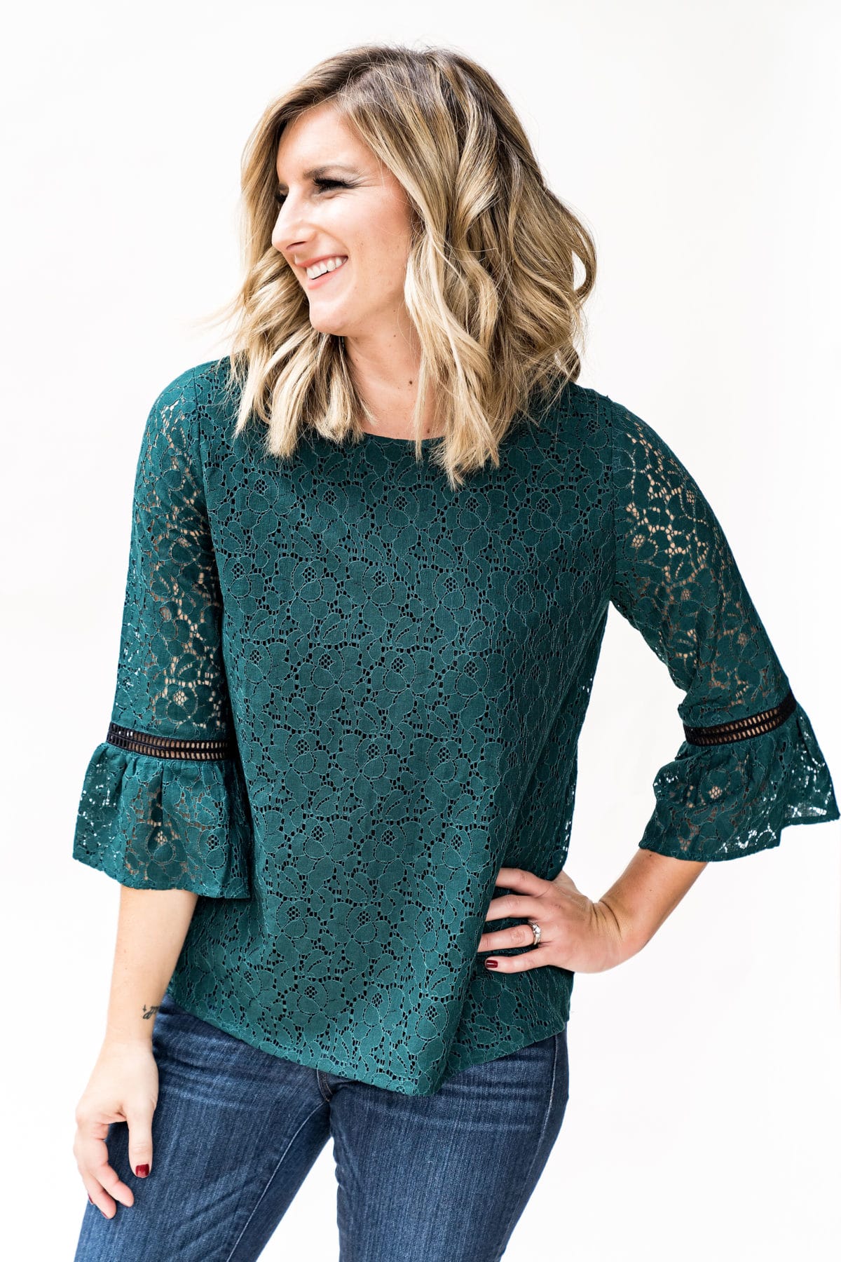 Gibson x Glam lace bell sleeve top