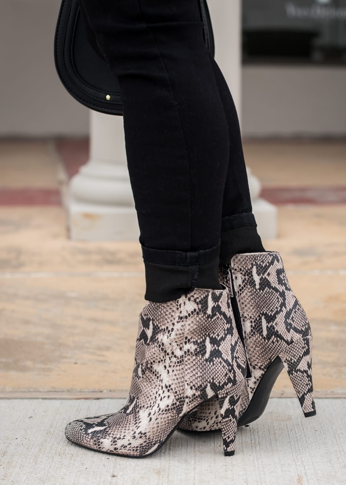 How to Style Ankle Booties - snakeskin boots and black jeans (2)