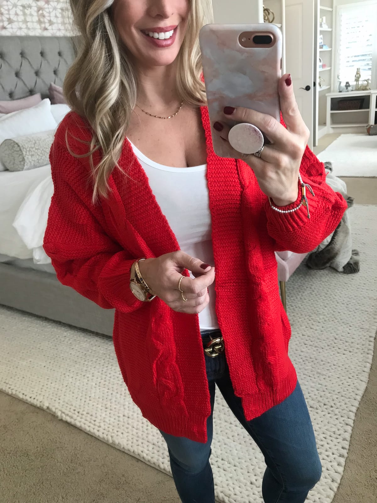 Amazon Fashion Haul - jeans and red cardigan