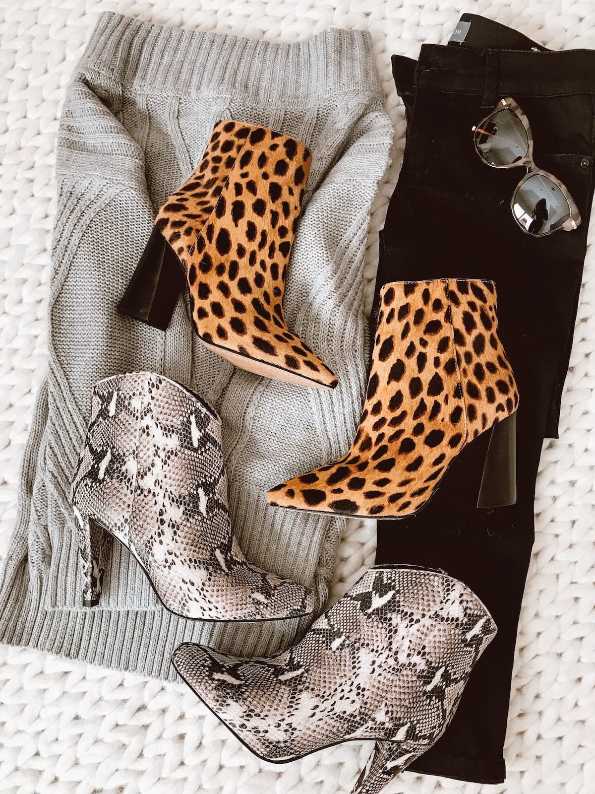Winter outfit - snakeskin and leopard booties