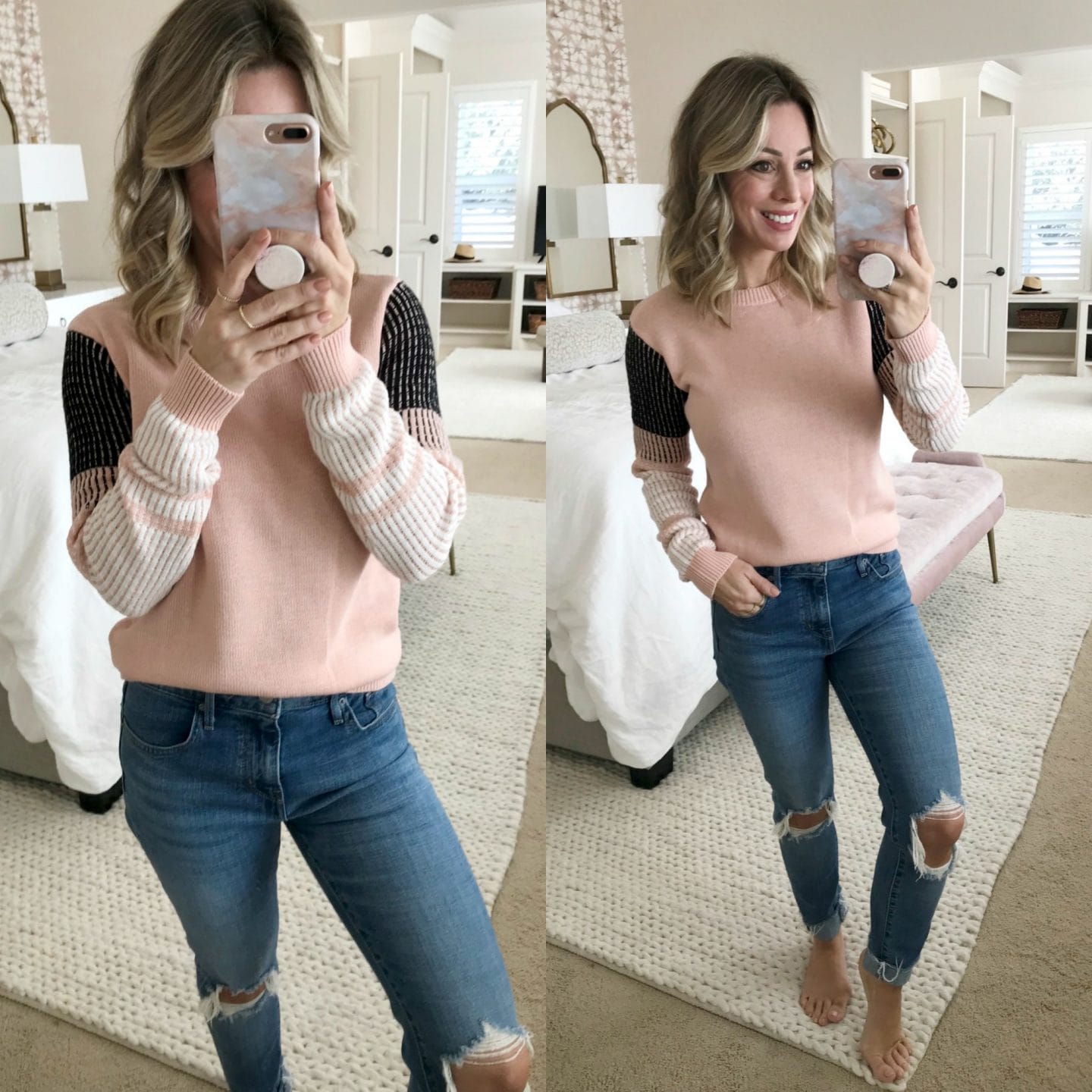 Amazon Fashion Try On - colorblock sleeve sweater