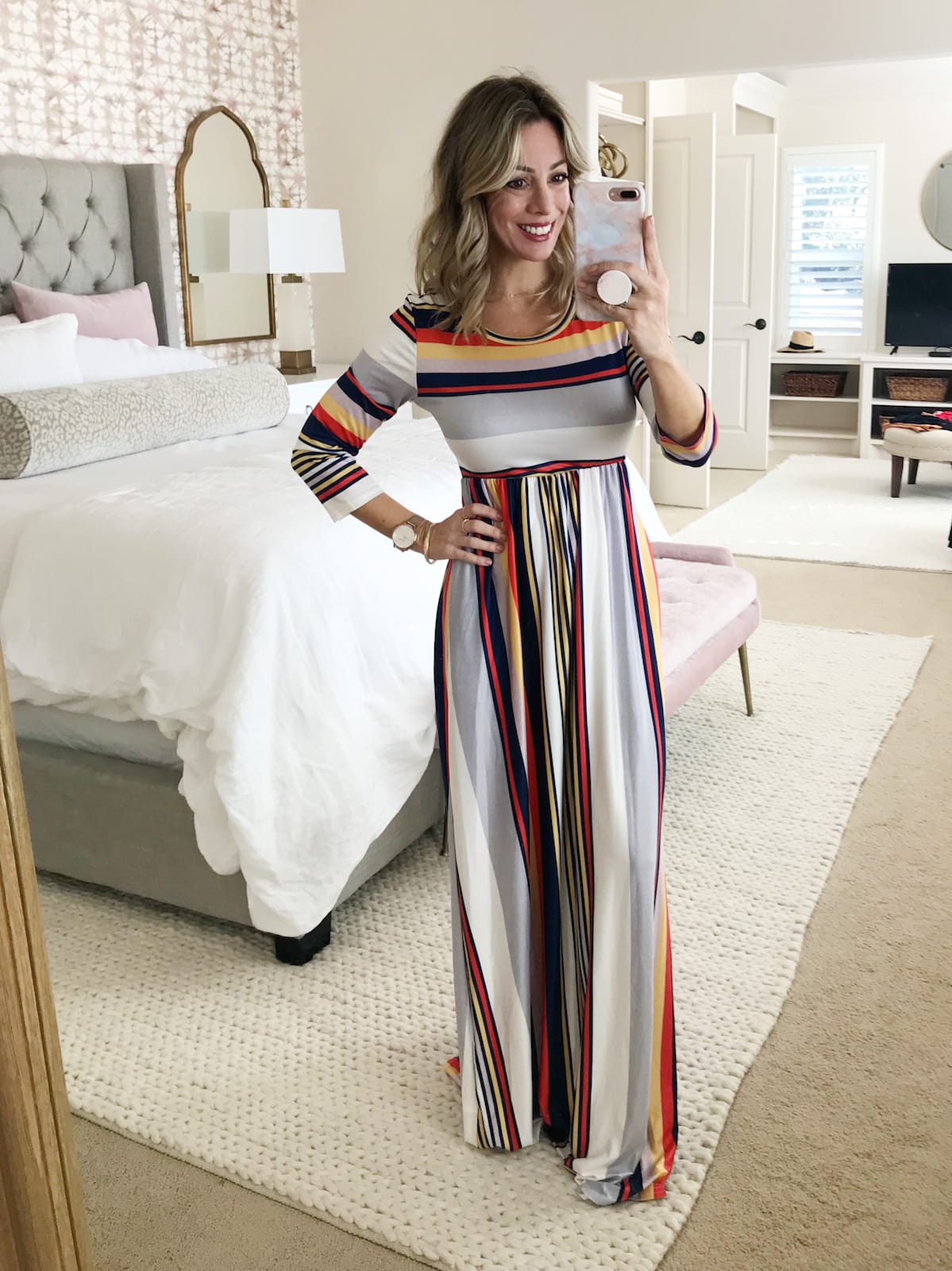Amazon Fashion Try On - striped maxi dress