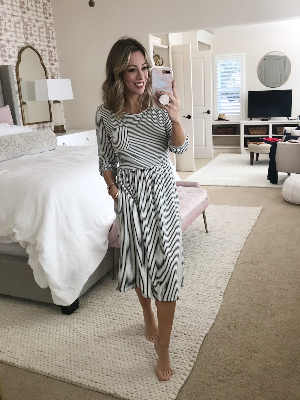 Amazon Fashion Try On - striped pocket dress