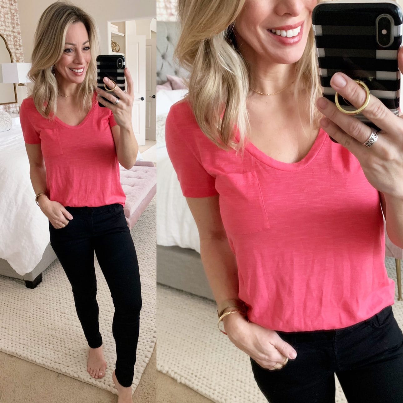 Cute casual outfit - pocket t shirt and black jeans