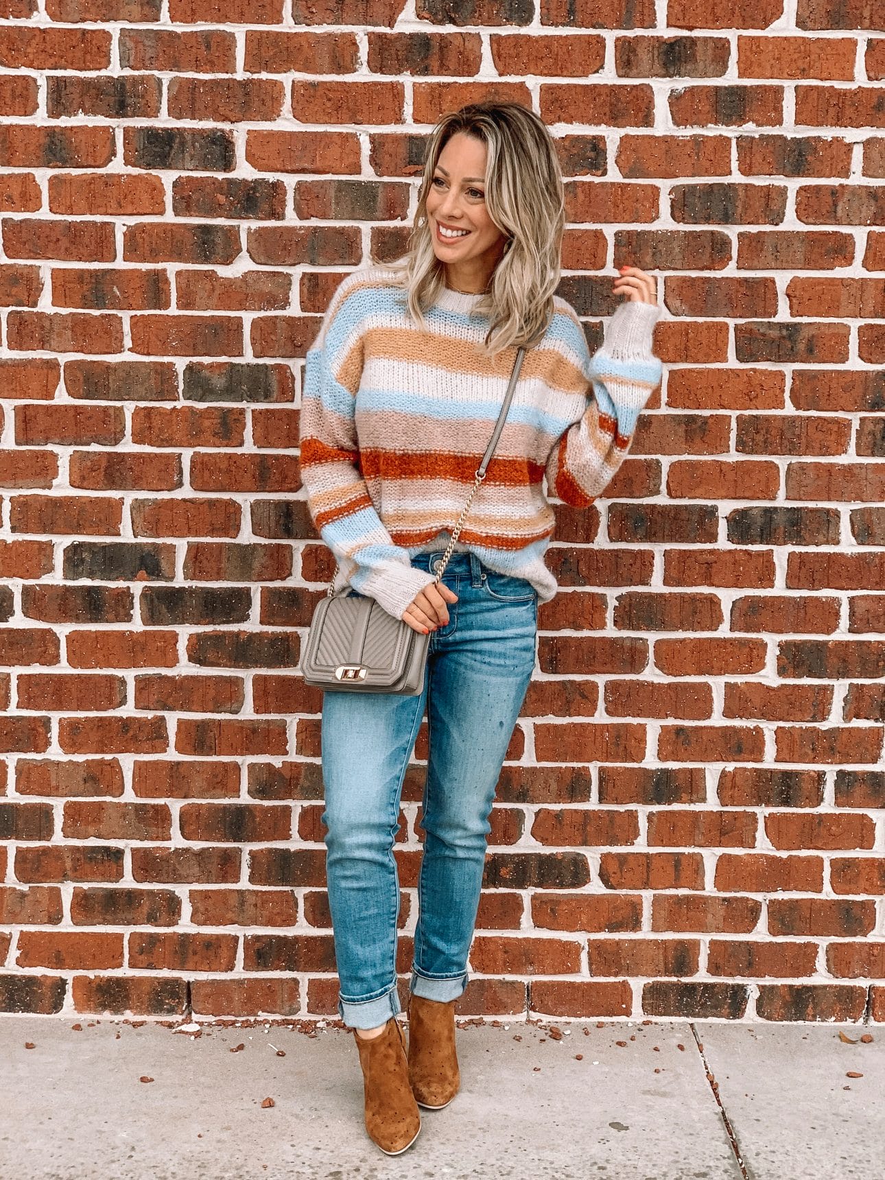 Jeans and striped sweater with booties