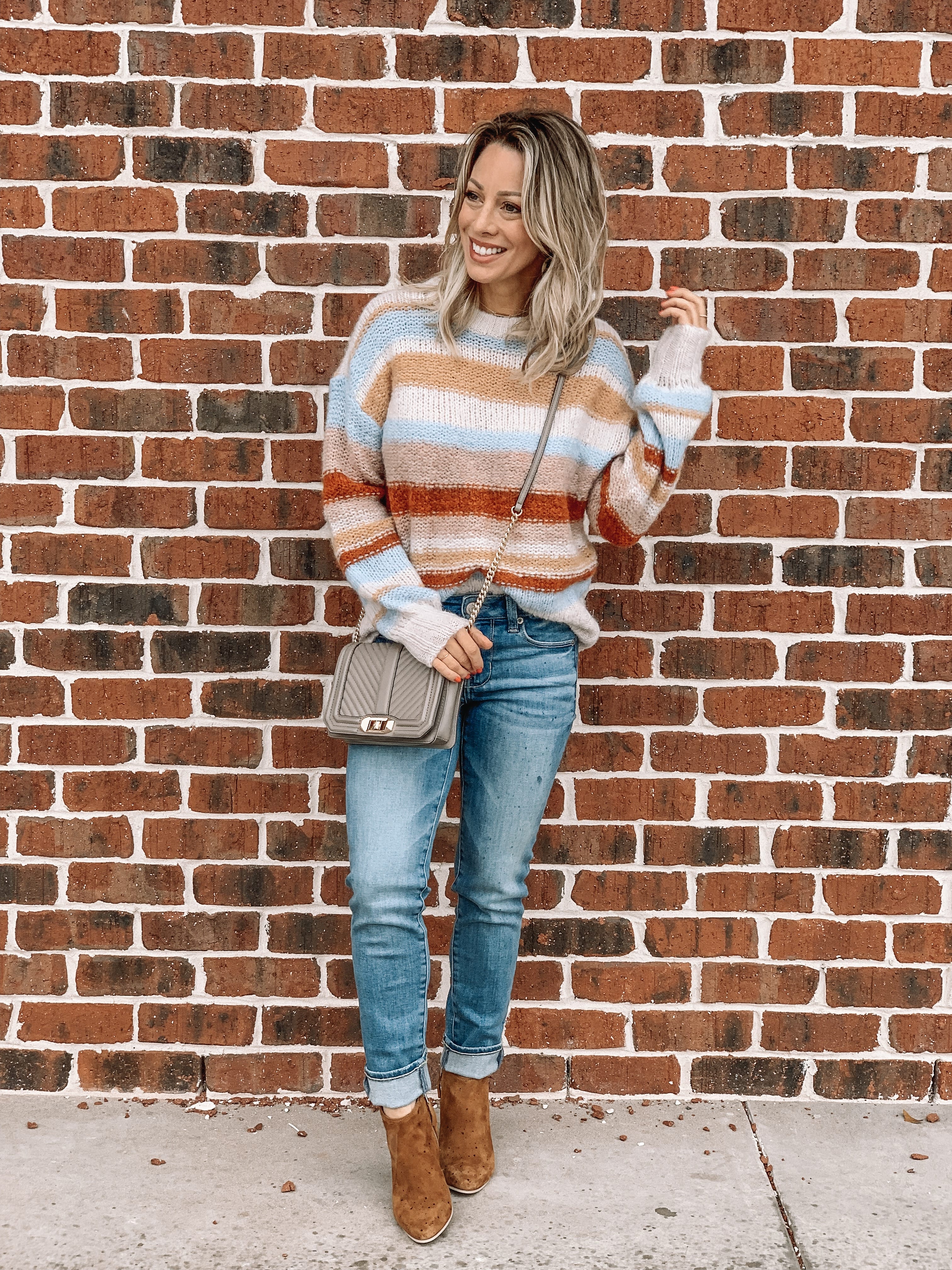 Jeans and striped sweater with booties