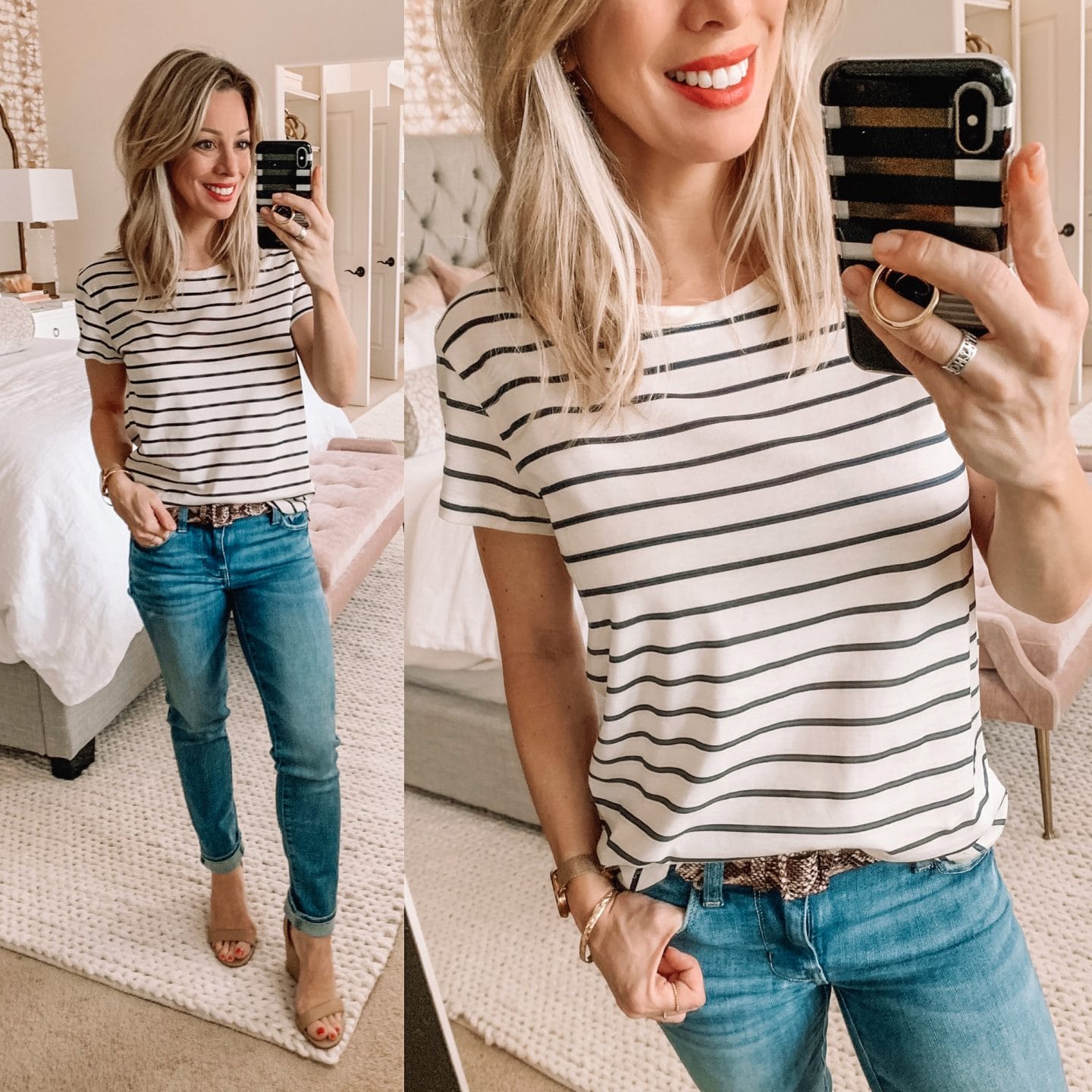 Stripe tee and skinny jeans