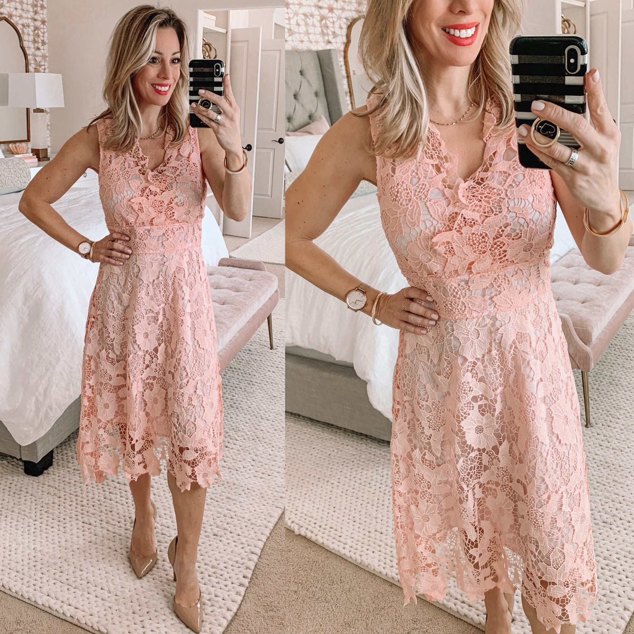Pink Crochet overlay dress