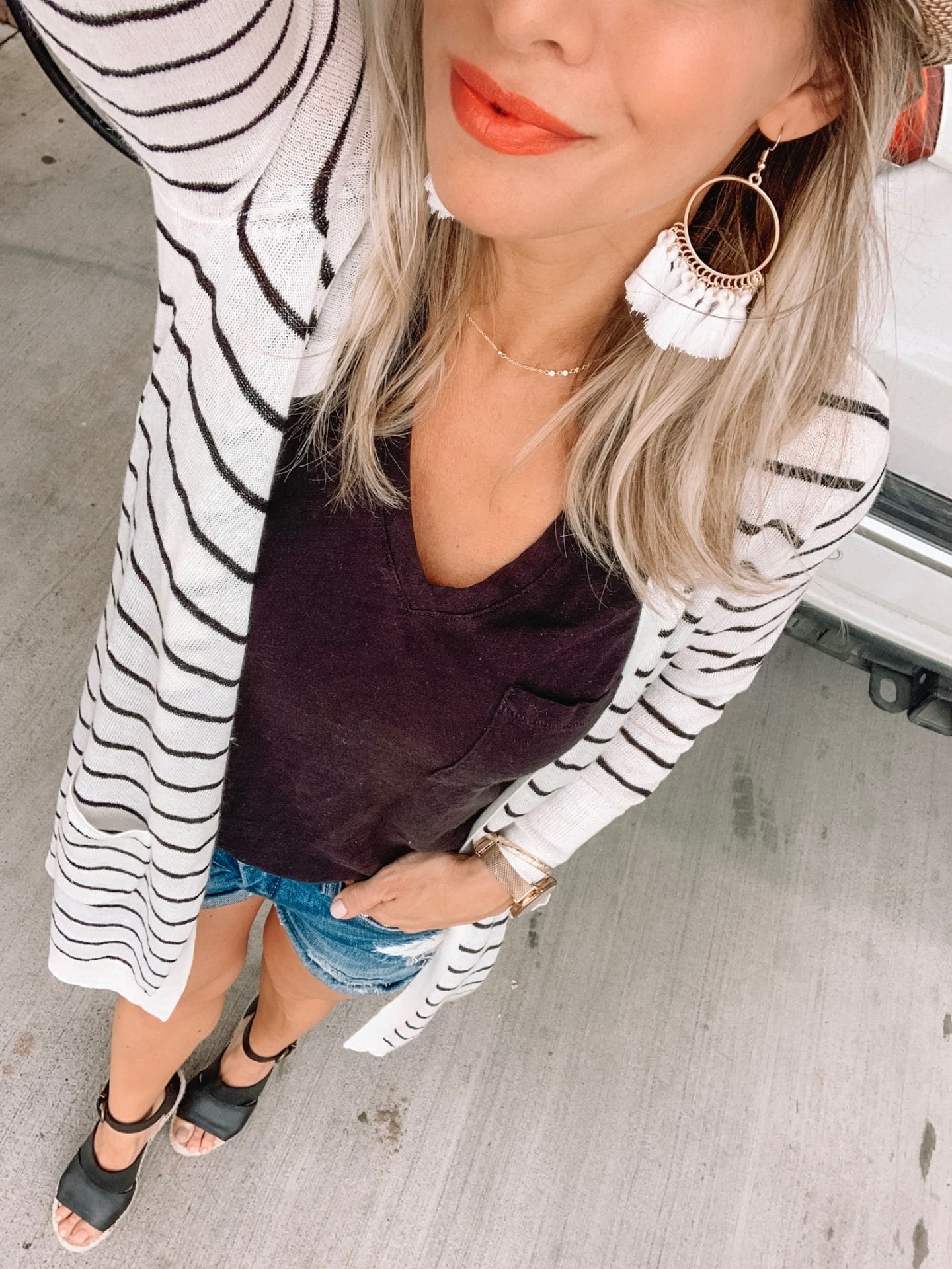 Striped Cardigan and jean shorts