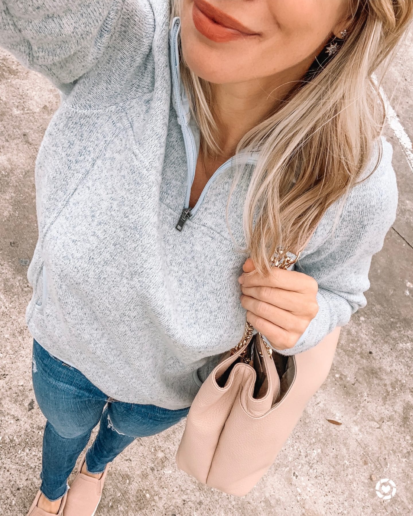 Zip pullover and jeans