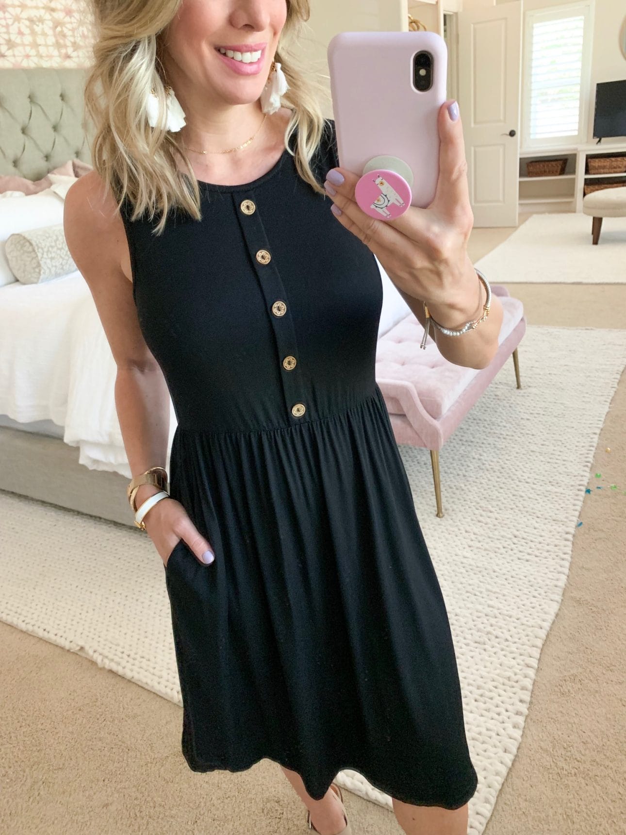 black tank dress with buttons 