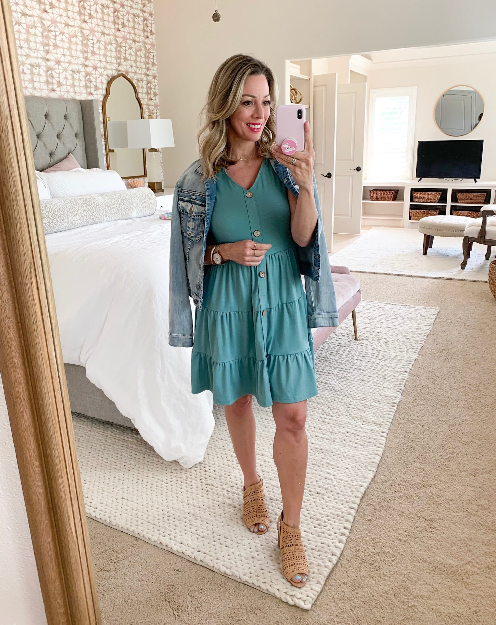 Amazon teal button front dress