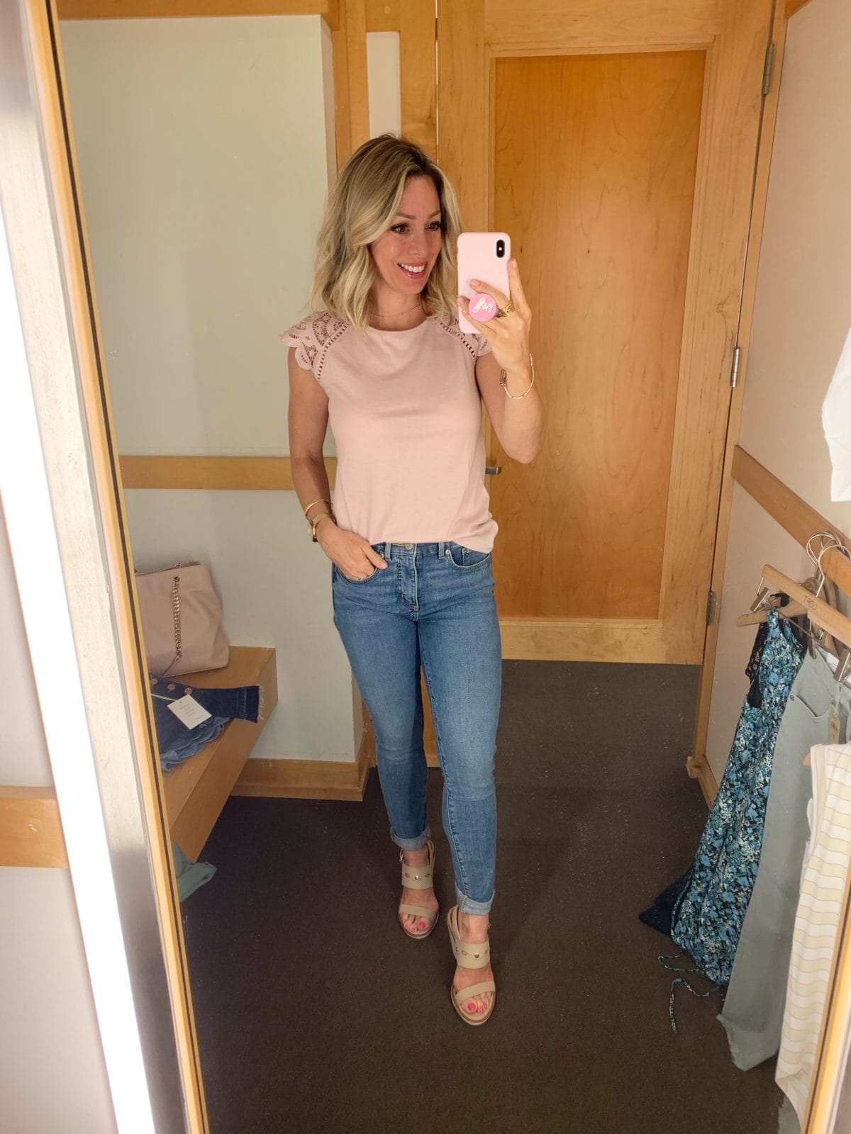 Modern Soft Skinny Jeans and pink lace sleeve top