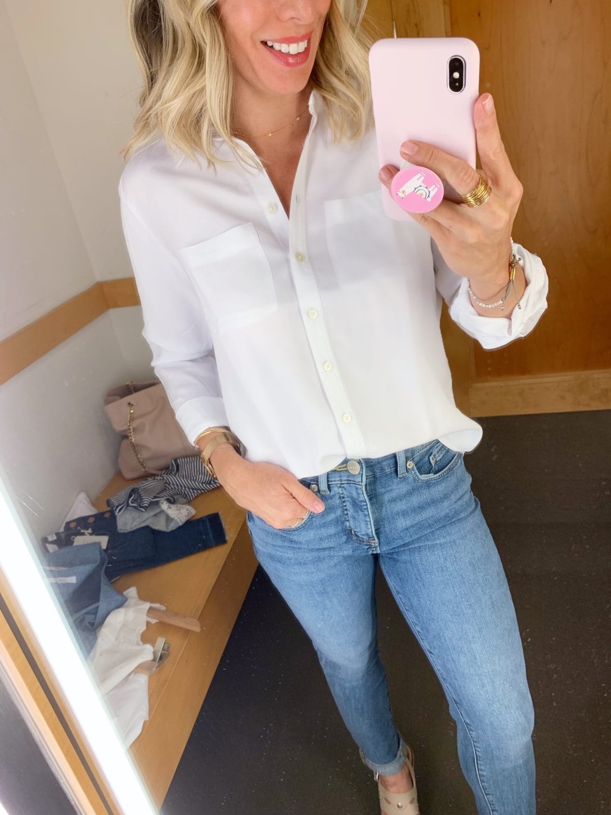 Modern Soft Skinny Cropped Jeans and white button down top