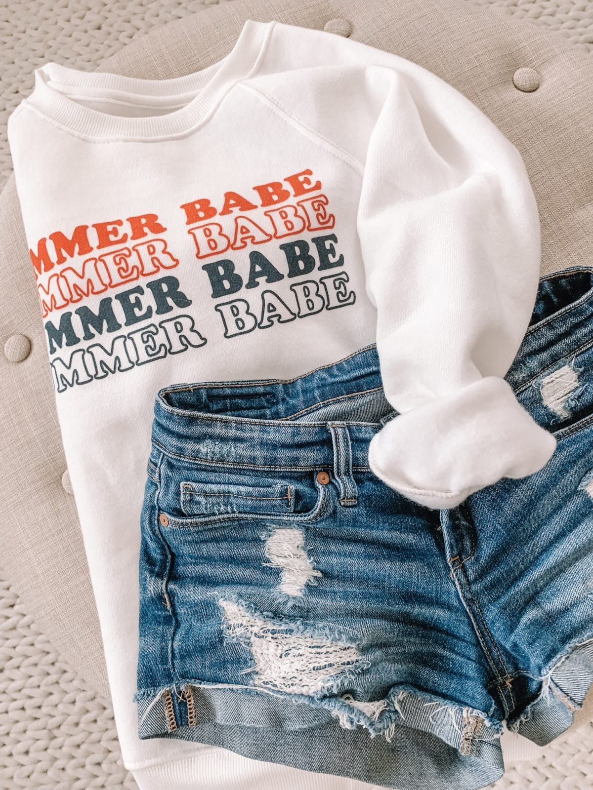 Summer Babe Sweatshirt and Jean Shorts