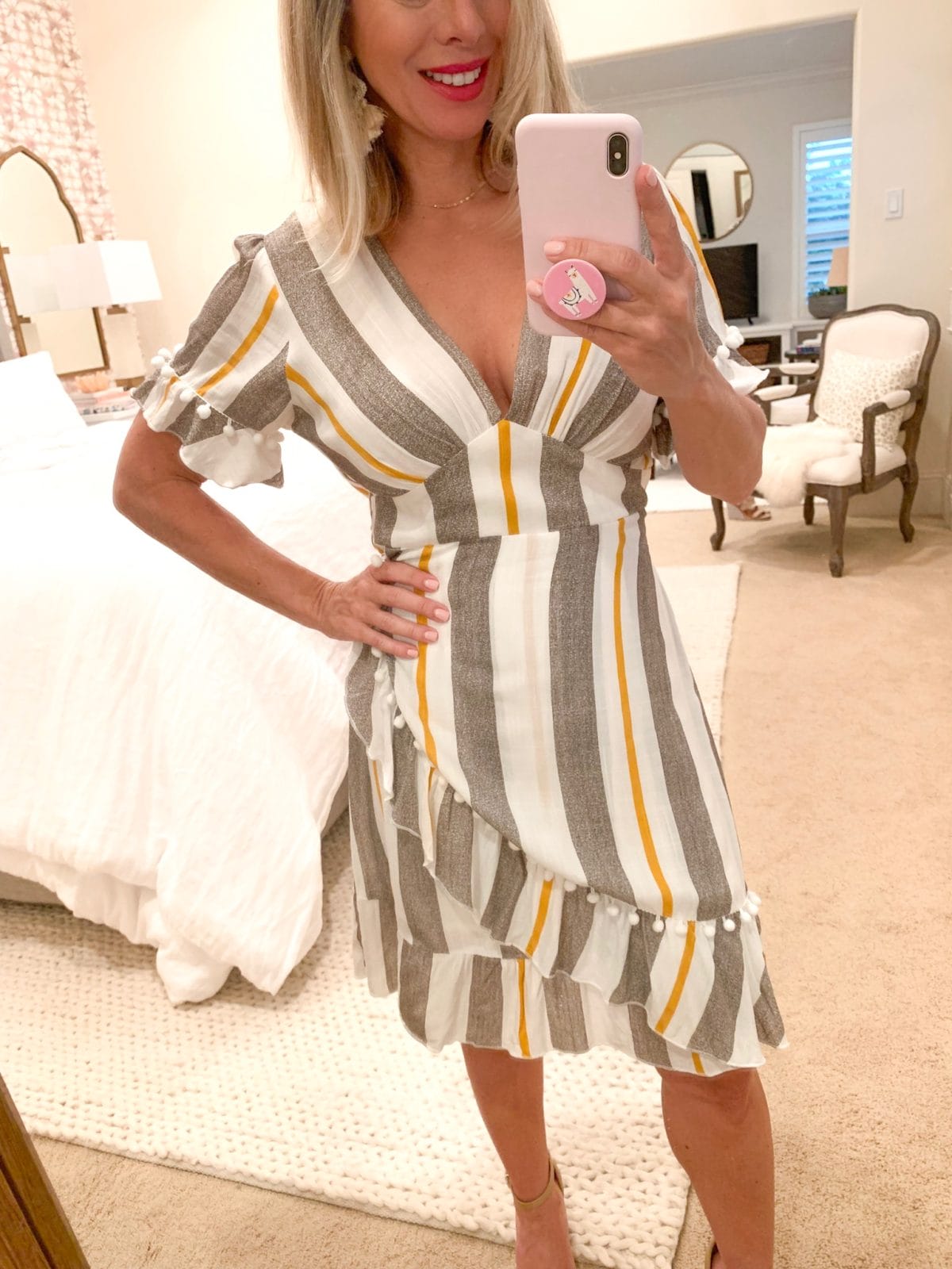 Amazon Fashion Haul Yellow and Grey Striped Short Sleeve Dress